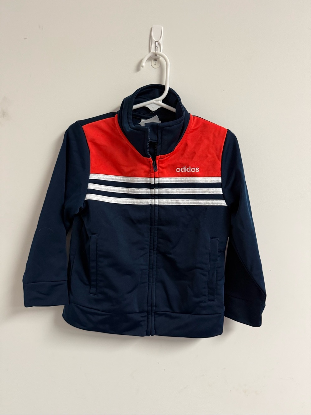 adidas Navy and Red Kids Zip-Up Track Jacket